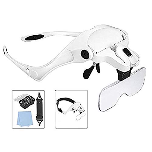 Lighted Head Magnifier Glass Loupe Headset with Led Light Headhand Magnifying Visor Handsfree for Close Work,Reading,Jewelry,Sewing,Crafts3 LEDs,6 Lenses(1.5X to 13X) (1.5X to 3.5X)