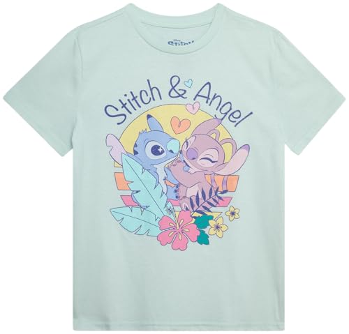 Image of Disney Girls Minnie Mouse and Lilo Cotton Blend Crew Neck Graphic T-Shirt | Officially Licensed, Soft Feel, Relaxed Comfy Fit Kids Love, Fun Character Prints, Great for School, Play and Everyday