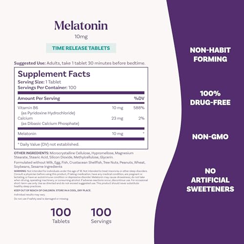 Natrol Melatonin 10mg Time Release Tablets, Sleep Dietary Supplement for Restful Sleep, 100 Melatonin Time Release Tablets, 100 Servings - Image 7