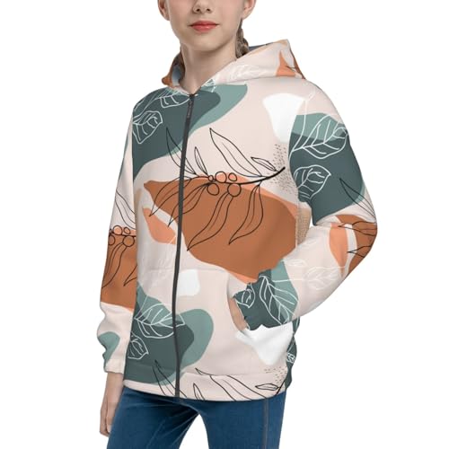 Flowers and Leave Kid Hoodies Boys Zip Up Sweatshirts Girls Pullover with Pocket