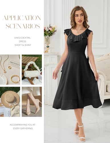 Image of HomRain Chiffon Casual Beach Dresses for Women 2025 Summer Sleeveless, Cocktail Ruffle Wedding Guest Midi Dress for Church