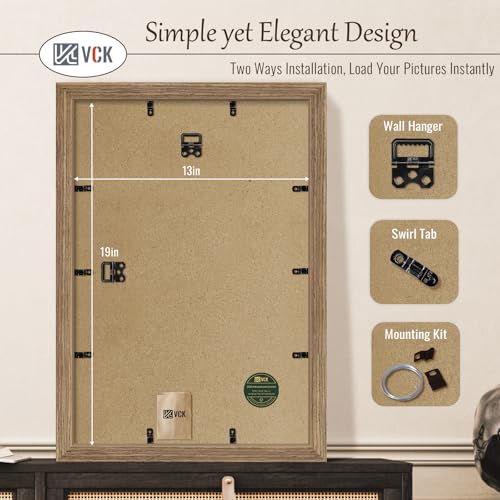 Image of VCK 13x19 Frames 3 Pack, Walnut Poster Frame MDF Wood with Polished Plexiglass, Wall Mounting Horizontal & Vertical Display