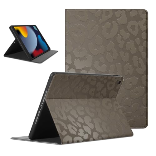 Coalbooliy Funda para iPad 9./8./7. Generation, Aesthetic Leopardo Dibujos Diseño Ultra Slim Smart PU Leather Protector Soporte Función Ángulos Ajustables Flip Cubierta Tablet Case, Caqui