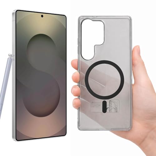 Image of amazon basics Slim PC Magnetic Case | Ultra Lightweight Paper Series Frosted Back Cover with Magnatic Ring Support & Camera Protection for Samsung Galaxy S25 Ultra 5G (Grey)