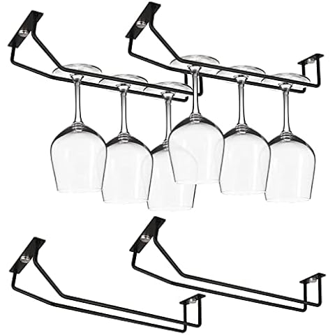 Yimerlen 10.8 Inch Black Wine Glass Rack, Under Cabinet Wine Glass Holder, Metal Stemware Rack Wine Glass Hanger for Kitchen Storage (4 Pack) Cover