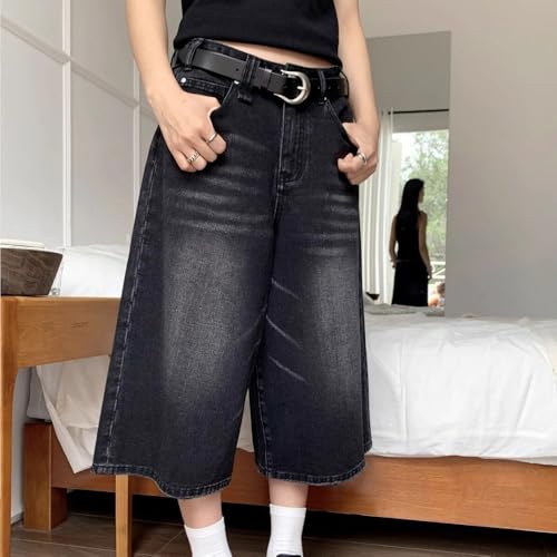 Retro Casual high Waisted Cropped Jeans, Fashionable Wide Leg Straight Leg Pants Suitable for Both Men and Women2