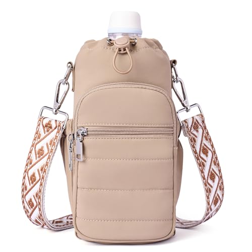 Lexiyat Water Bottle Bag 40 oz Crossbody Holder for Walking Hiking Insulated Carrier Purse with Adjustable Strap Black