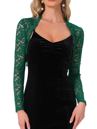 Image of Allegra K Floral Lace Bolero Shrug for Women Elegant Long Sleeve Sheer Cropped Lace Cardigan