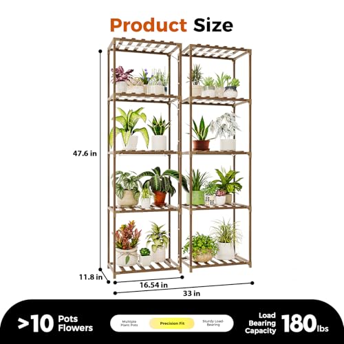 Image of Bamworld Plant Stands with Grow Lights Sets of 2 Tall Plant Shelves for Mutiple Pots Large Plant Holder for Living Room Patio Boho Home Decor for Gardening Warm Light 2pcs