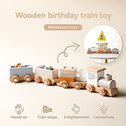 ibwaae wooden train set for baby toys with numbers and blocks train toy 12 pcs for toddler boys and girls 1 2 3 4 5 birthday toys