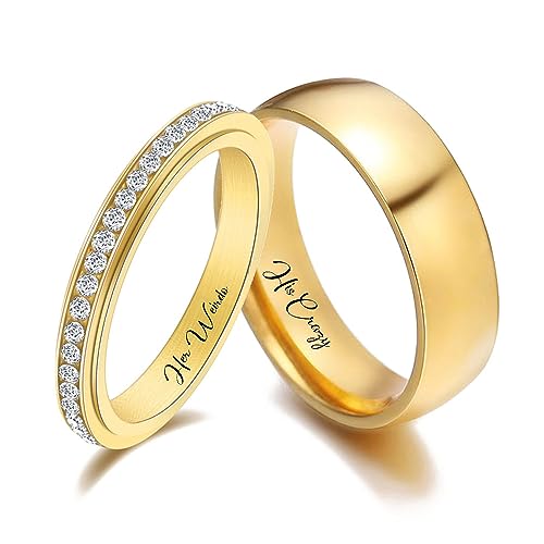 Personalized Matching Heart Wedding Rings Set - Him & Her Promise Rings with Names Engraved