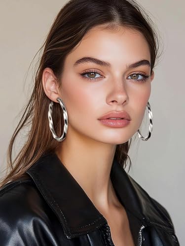Image of Stainless Steel Chunky Hoop Earrings For Women, Minimalist and Chic, Black /Gold Plated, Round Hoops Earrings Hypoallergenic, Size: 30mm /40mm /60mm /80mm, Come with Box
