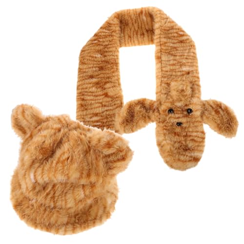 PartyKindom 1Set Winter Plush Hat and Scarf Women Cute Bear Ears Beanie Fluffy Bucket Hat Warm Ear Protection Cozy Soft Material for Cold Weather Fashion Light Brown