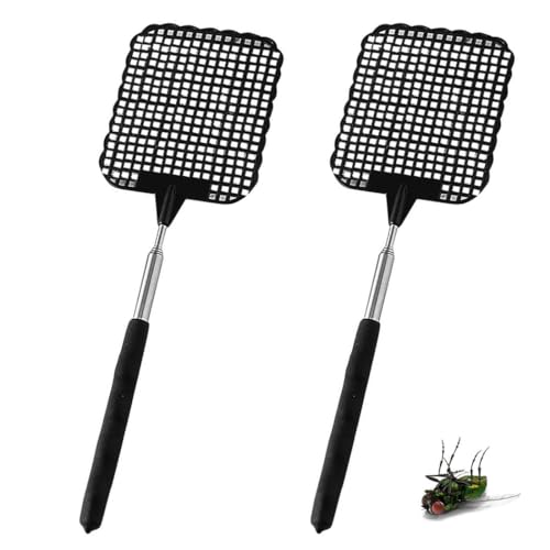 EIHI 2 Piezas Matamoscas Extensible, Matamoscas de Plástico Portátil, Pala Quitamoscas Manual, Matamoscas Extensible, para Mosquitos e Insectos, Negro