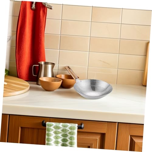Wok de acero inoxidable con mango de madera miniatura 6