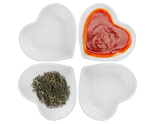 SCSpecial - Juego de 4 Cuencos de cerámica con Forma de corazón para Salsas de 3 Pulgadas, Platos para Aperitivos, Color Blanco Cover