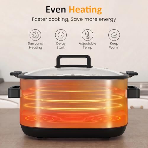 Image of Sunvivi 12-in-1 Multi Cooker, 6.5QT Programmable Slow Cooker with Timer & Temp Control, Auto Warm Setting, Delay Start, Dishwasher Safe Lid & Removable Nonstick Crock, Stainless Steel Rack, Black