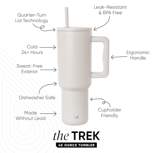 Simple Modern 40 oz Trek Tumbler with Handle and Straw Lid | Cup Holder Friendly Insulated Stainless Steel Travel Mug | Almond Birch - Image 4