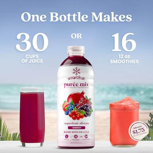 Image of Smartfruit Superfruit All-Stars + Energy - 100% Real Fruit Puree with Blueberry, Pomegranate, Acai & Goji Berries - Great for Smoothies, Juice, Yogurt, Cocktails, Teas & More - 2-Pk, 48oz Each