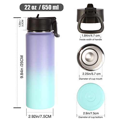 Image of Volhoply Insulated Water Bottles with Straw Bulk 4 Pack, 22 oz Stainless Steel Double Walled Vacuum Travel Water Cups with Wide Mouth, Reusable Cold Water Flask for School Hiking(Purple Blue,4 Set)