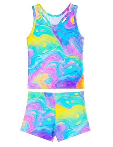 Image of Girls Swimsuits Two Piece Tankini Multicolor Bathing Suits with Boyshort Summer Beach Swimwear Set