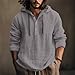 Mens Linen Shirts Quarter Button Down Long Sleeve Linen Summer Hoodies Pullover Light Weight Big and Tall Beach Shirts Breathable Loose Fishing Shirt with Hood Comfort V Sleeve Beach Running Tops