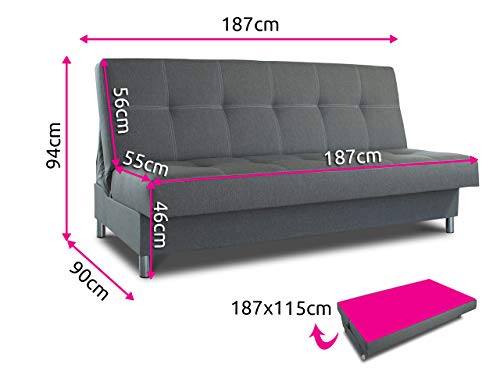 Schlafsofa Bella mit Schlaffunktion - 3 Sitzer Sofa, Couch mit Bettkasten, Bettsofa, Schlafsofa, Polstersofa, Couchgarnitur (Graphit (Inari 94)) – Bild 4