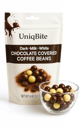 UNIQBITE Chocolate Covered Coffee Beans, 4.4 Oz, Mixed Chocolate Dragees with Whole Roasted Coffee,...
