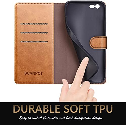 SUANPOT for iPhone 6 Plus/6S Plus 5.5" RFID Blocking Wallet case Credit Card Holder,Flip Book PU Leather Phone Shockproof Cover cellphone Women Men for apple iphone 6 Plus case Wallet (Light Brown