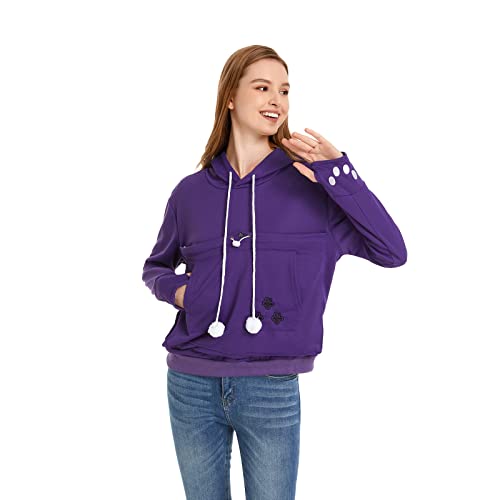 Unisex Big Pouch Hoodie Long Sleeve Pet Dog Holder Carrier Sweatshirt (Violet, XXXL)