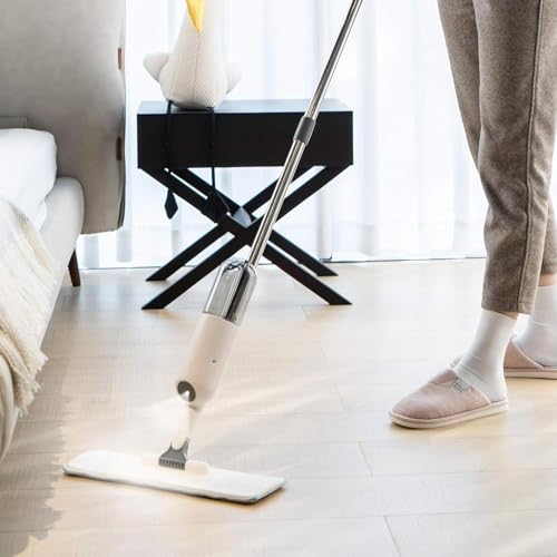 Image of 360 Rotating Spray Mop Kit, 3 Interchangeable Head Includes Rectangle and Round Mop Head for Floor Cleaning and Window Cleaning Head with 4Pcs Washable Microfiber Mop Pad for Wet and Dry Use