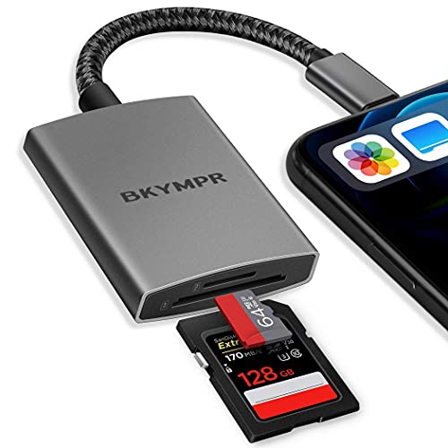 SD Card Reader for iPhone,Trail Camera SD Card Reader Viewer for iPad,Corded Memory Card Reader with Dual Slots Supports SD/MicroSD,Upgrade Aluminum Alloy Shell, Plug and Play,No App Required