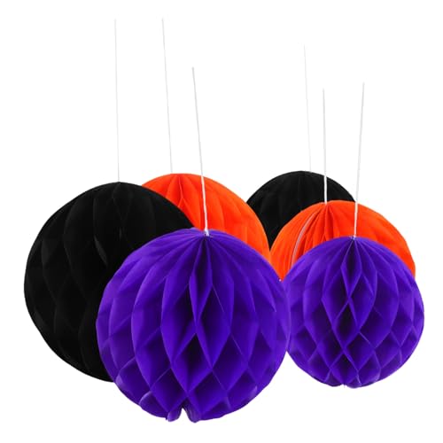 TOYANDONA 6 Piezas Bolas de Panal de Papel Colgantes para Fiesta Halloween Decoraciones Festivas Ligeras y Coloridas para Paredes y Fondos Fotográficos Naranja Púrpura Negro