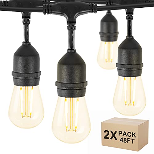 Minetom Outdoor String Lights 2 Pack, 96FT(2*48FT) LED Patio Lights with UL Listed, Waterproof Outside Lights with Commercial Grade Strand, Hanging String Lights for Backyard Garden Wedding, Warm Minetom Outdoor String Lights 2 Pack, 96FT(2*48FT) LED Patio Lights with UL Listed, Waterproof Outside Lights with Commercial Grade Strand, Hanging String Lights for Backyard Garden Wedding, Warm