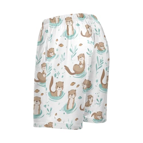 Vdsrup Mens Pajama Shorts Otters Swimming Sleep Shorts Men Pajama Bottoms With Pockets Drawstring Lounge S4
