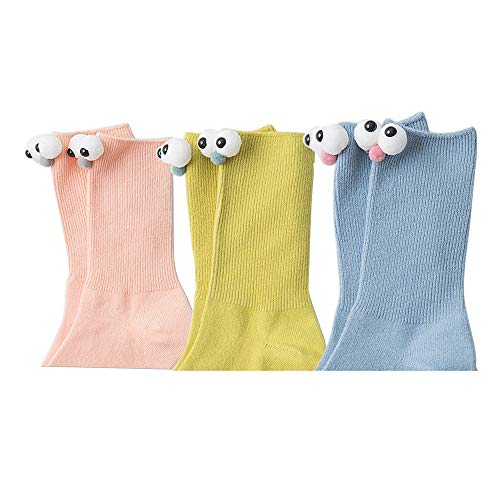 Binoster Coton Chaussettes Thermiques Chaussettes Femme Fille Chaussettes drôles Mignon Gros Yeux Animaux Amusant Cadeau de Fantaisie Funky pour Dames