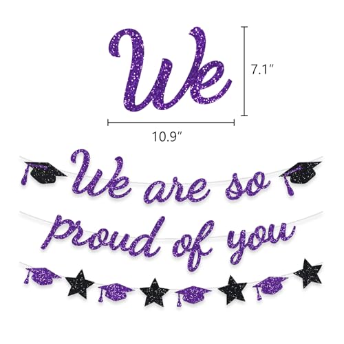 Image of We Are So Proud Of You Banner Graduation Party Decorations Glitter Congratulations Class Grad Ideas Purple