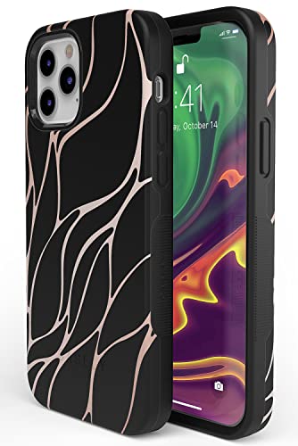 Casely Iphone 12/12 Pro Phone Case | Black And Gold Metallic Waves Case 360 Degree Coverage For Your Phone | Precise Cutouts, 1Mm Raised Lip Camera Protection | Bold #TOP3