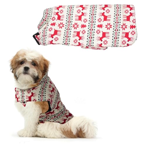 Image of Sage Square Winter Coloured Dog Coat - All-Weather Protection, Windproof, Waterproof Cozy Fleece Lining, Adjustable Straps, Durable Construction, Stylish, Comfortable, Jacket (Red Dear Print, Small)