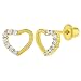 18k Gold Plated Clear Crystal Heart Children Baby Girl Screw Backs Earrings