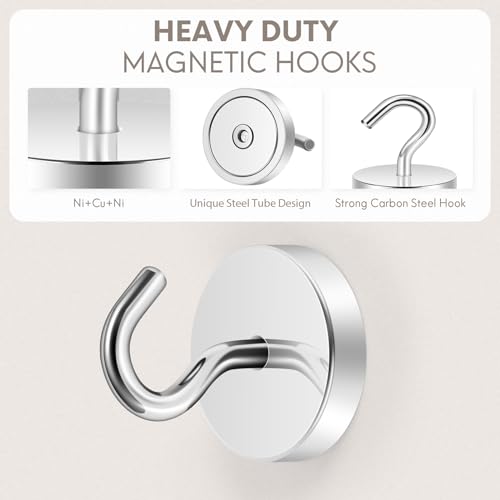 Image of Neosmuk Magnetic Hooks Steel Tube Design for Cruise,130lb+ Silver,10 Pack