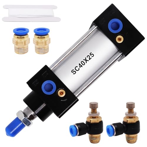 Cylindre pneumatique SC 40 x 25 double action avec 4 raccords rapides