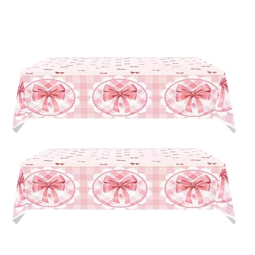 PCS Foil Balloon 2PCS Pink Bow Tablecloth Cute Bow Knot Fabric Table Cloth Washable Table Cover for Girl Bachelorette Bridal Engagement Bab Shower Coquette Cute Tableware