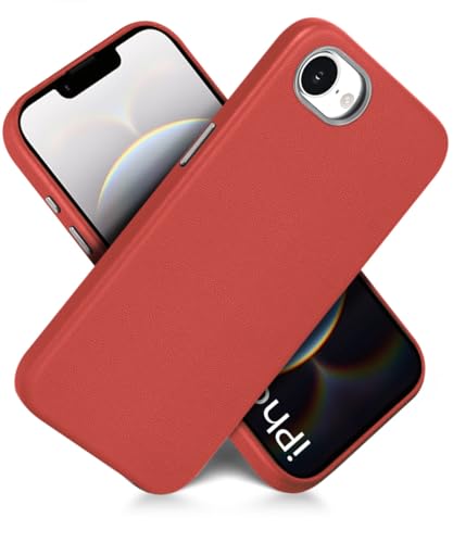 Image of WOW IMAGINE Back Cover for iPhone 16e | iPhone 17e | Shockproof Tough Leather Texture Hard Mobile Case | Ultra Slim Non-Slip Grip | Inner Velvet Fabric | Metal Camera Ring - Crimson Red