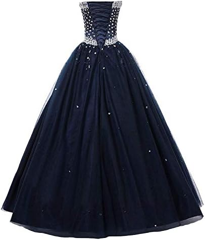 Lily Wedding Womens Strapless Sweetheart Prom Dress Long Beaded Tulle Quinceanera Dress Ball Gown Clothing Shoes Jewelry