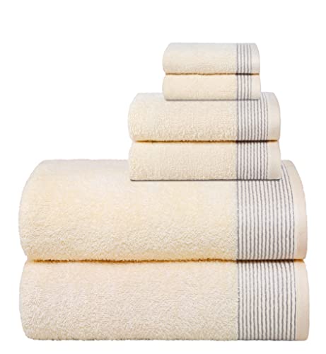 Belizzi Home 100% Cotton Ultra Soft 6 Pack Towel Set, Contains 2 Bath Towels 28×55 inchs, 2 Hand Towels 16×24 inchs & 2 Washcloths 12×12 inchs, Compact Lightweight & Highly Absorbant – Ivory