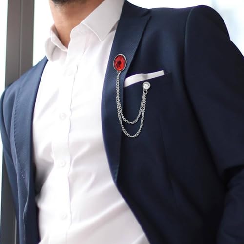 Image of Gold /Silver Crystal Geometry Brooch Lapel Pin for Men Rhinestone With Hanging Chain Brooch for Men Suit Fashion Tuxedo Tie Hat Scarf Collar Pins for Men Women Gifts