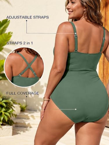 Image of One Piece Swimsuit for Women Tummy Control Bathing Suits Ruched Swimwear