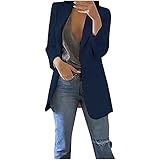 Langarm. MFFACAI Damen Blazer Elegant Sportlich Longblazer Lang Strickjacke (Color : Navy Blue, Size : XXL)
