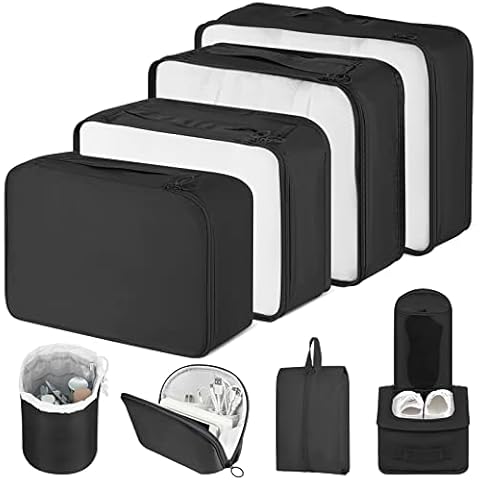 Amazon Brand - Umi Packing Cubes, 8PCS Packing Cubes for Suitcases, Travel Organiser Set for Clothes Shoes, Suitcase Organiser Bags, Travel Essentials Compression Packing Cubes for Travel (Black) Cover
